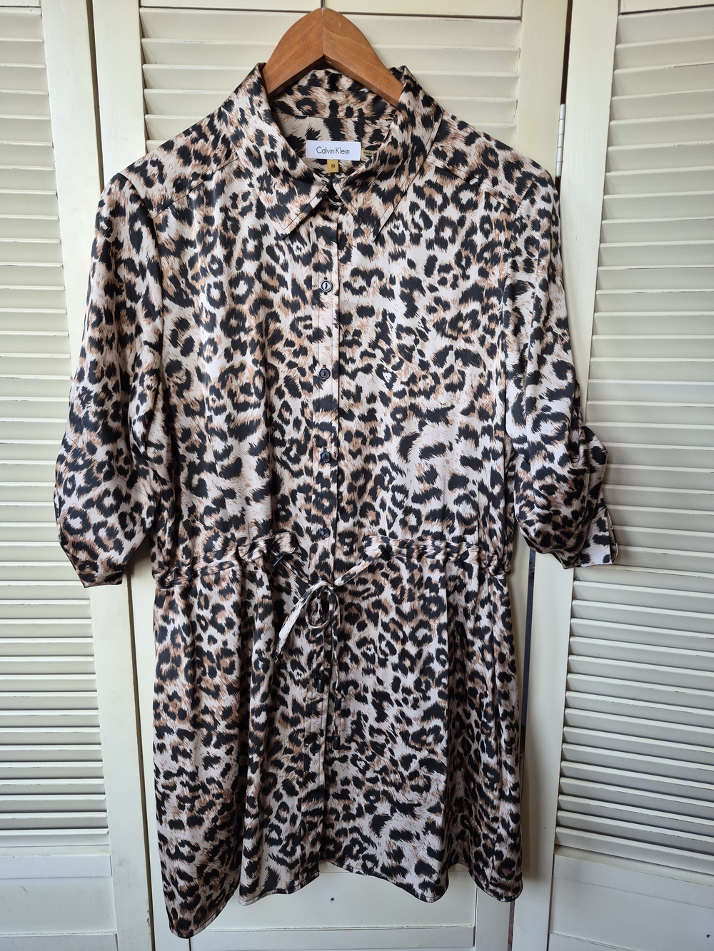 Calvin Klein Women's Leopard Print Button Down Shirt Dress Size Medium